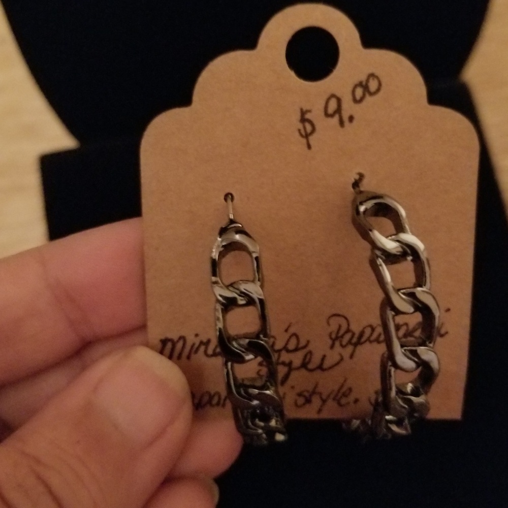 Dark Metal Chain Effect Hoop Earrings